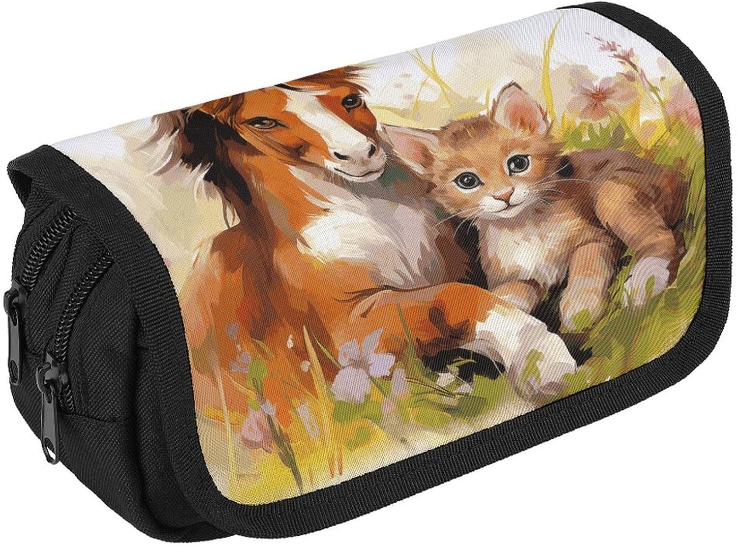 Pencil Pouch Cute Horse And Cat Pencil Case for Men Women Cosmetic Bag Aesthetic Pen Bag for Office Multifunctional Bag Marker Pen Case