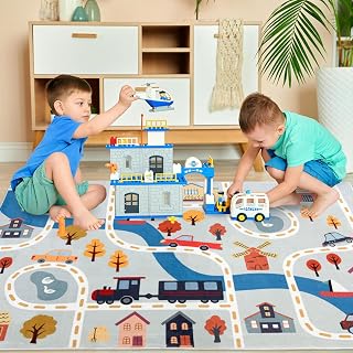 ABREEZE Cartoon Train Rug Game Carpet for Boys and Girls Bedroom Living Room Decoration Rug Imitation Cashmere Soft Fluffy Non-Slip Washable, 47"x71"