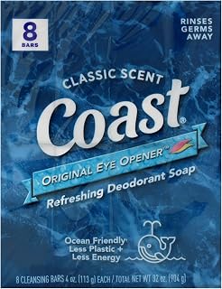 Coast Refreshing Deodorant Soap Bars, 8x4oz - Thick Lather, Clean Rinse, Classic Scent for Fresh Non-Dry Skin