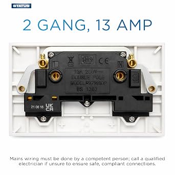 Status 13A Double Gang Switched Wall Socket, UK Plug Socket Faceplate, White, S2G13AWSX4