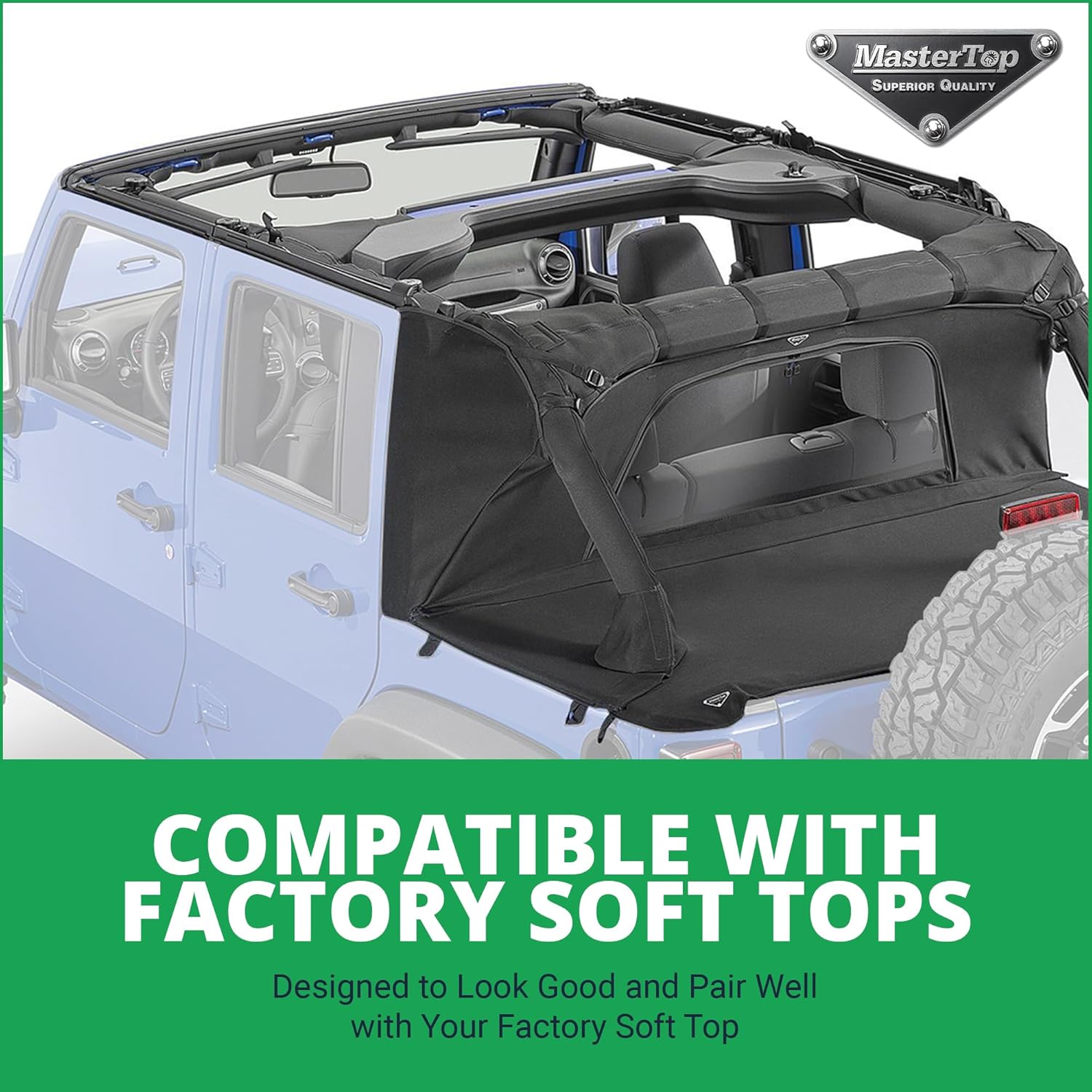 MasterTop Wind Stopper Plus and Tonneau Cover Combo Kit - Fits Jeep Wrangler JK 4-Door 2007-2018 - Keeps Wind and Water Out of The Cab - Keeps Cargo Area Clean and Safe
