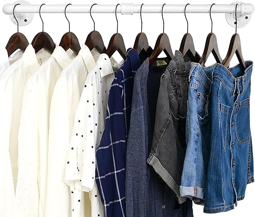 Miniatura 7 de WEBI Perchero de montaje en pared, 32 pulgadas de tubería industrial para colgar ropa, barra de hierro resistente, barra de ropa de exhibición al