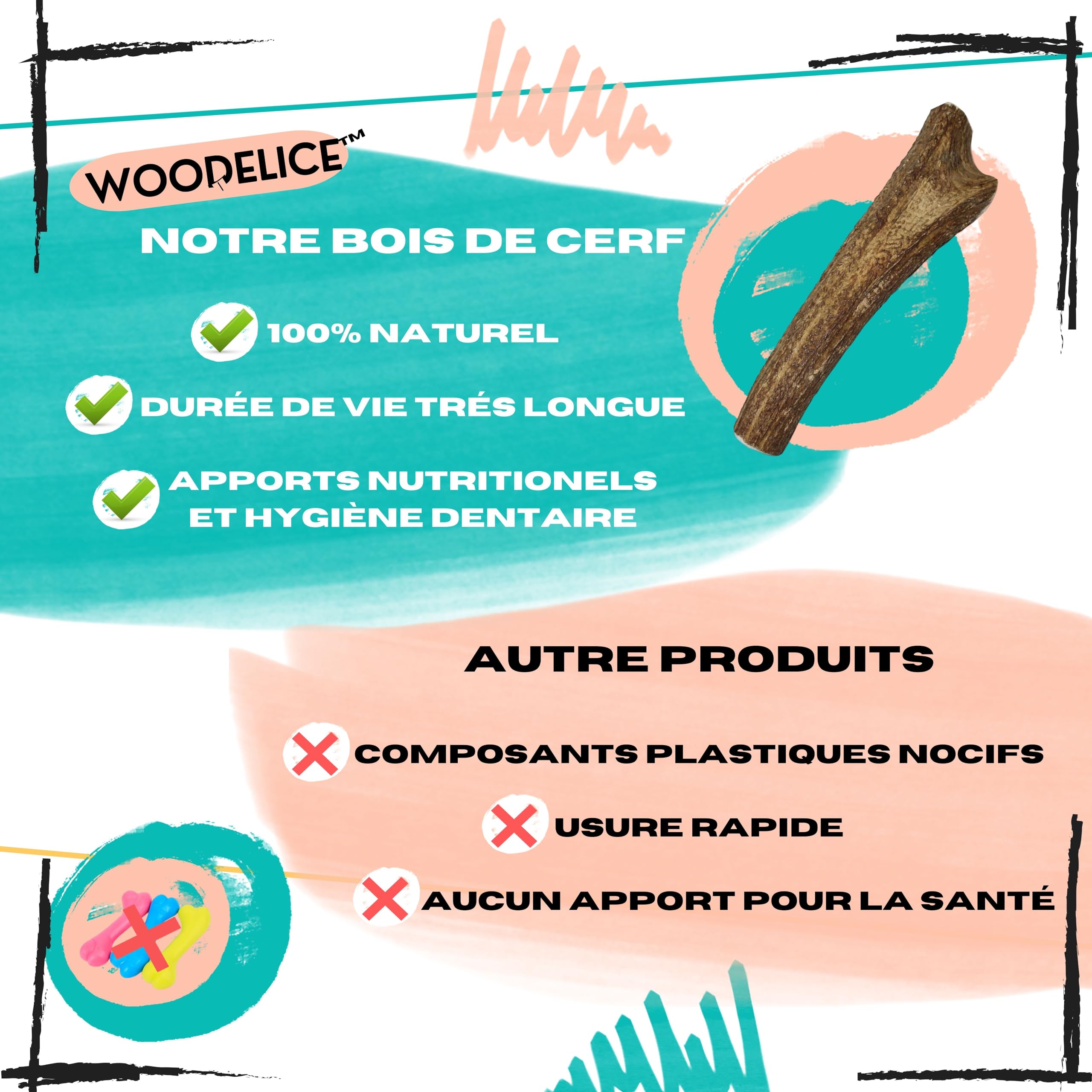 Bois de cerf pour Chien, Taille XL 30 à 45 Kg | Nettoie les dents, Longue durée de mastication, Apport en calcium naturel, Anti-stress pour chiens actifs