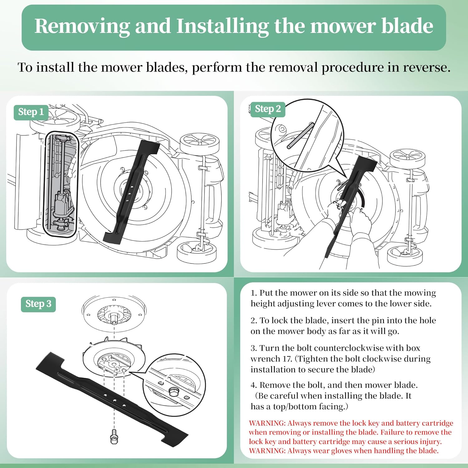 Lawn Mower Blade Replacement for Ma-Kita 3-in-1 Mower Blade 191V96-5 Compatible with Ma-Kita XML11, XML10 Lawn Mower