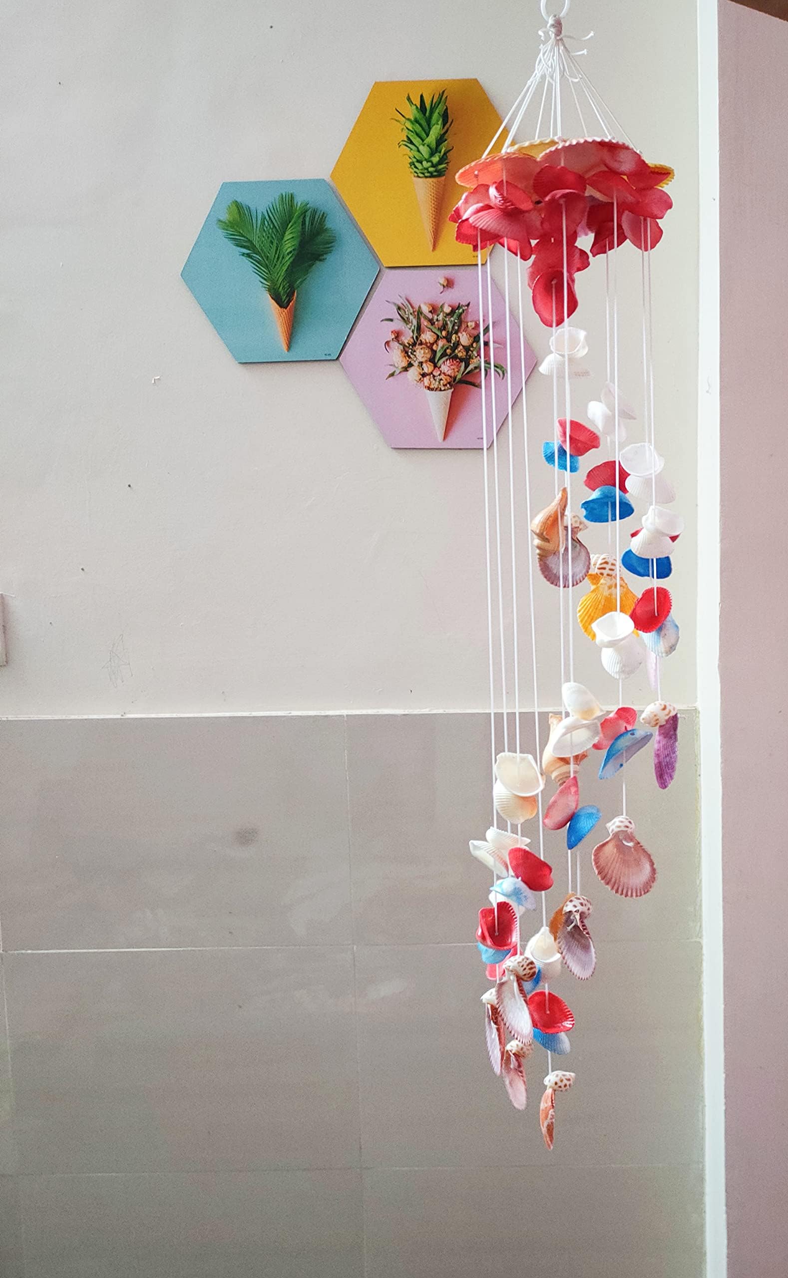 Shellkrafts Decorative Artificial Sea Shell Good Luck Wind Chime|Home Decor|Garden Decor|Balcony decor40|inch LED Chime (Multicolor)