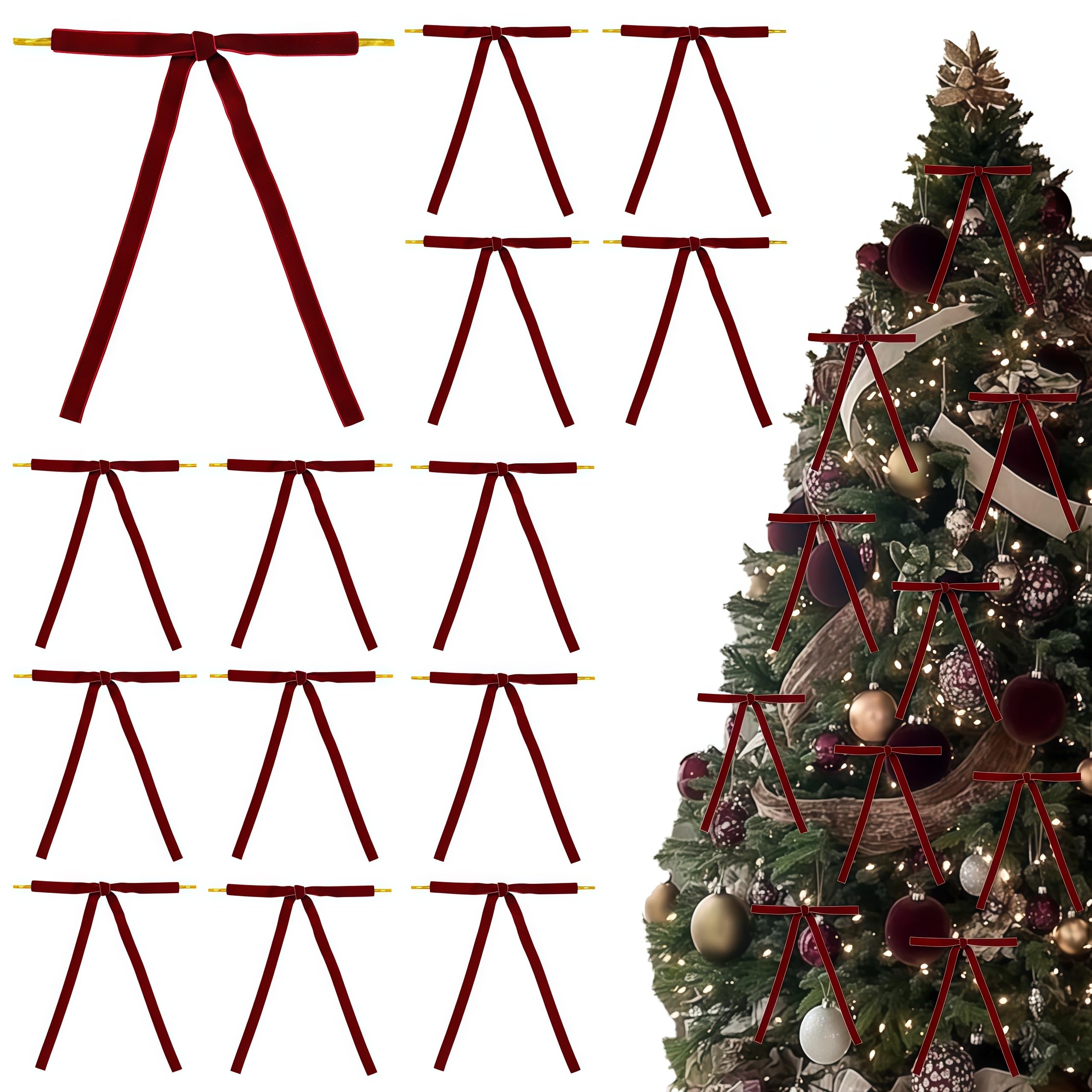 24 Pcs Christmas Burgundy Red Velvet Bows for Gift Wrapping, 5" × 7" Twist Tie Bowknot Premade Ribbon Bows for Bouquets Invitations Baskets Crafts Wreaths Wedding Christmas Party Decorations