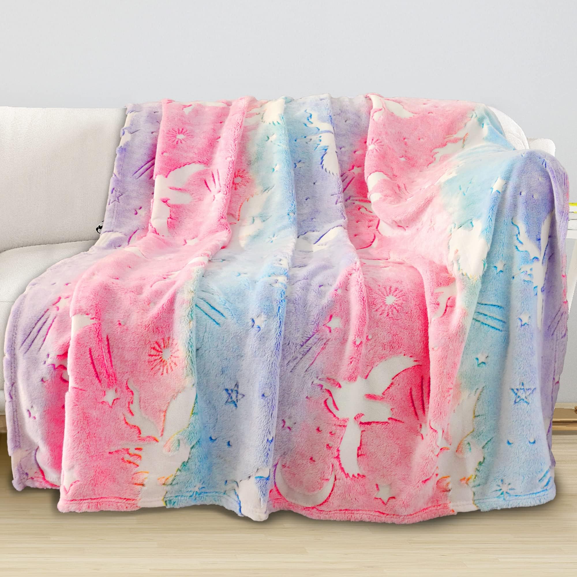Glow in The Dark Throw Blanket, Luminous Unicorns Blanket