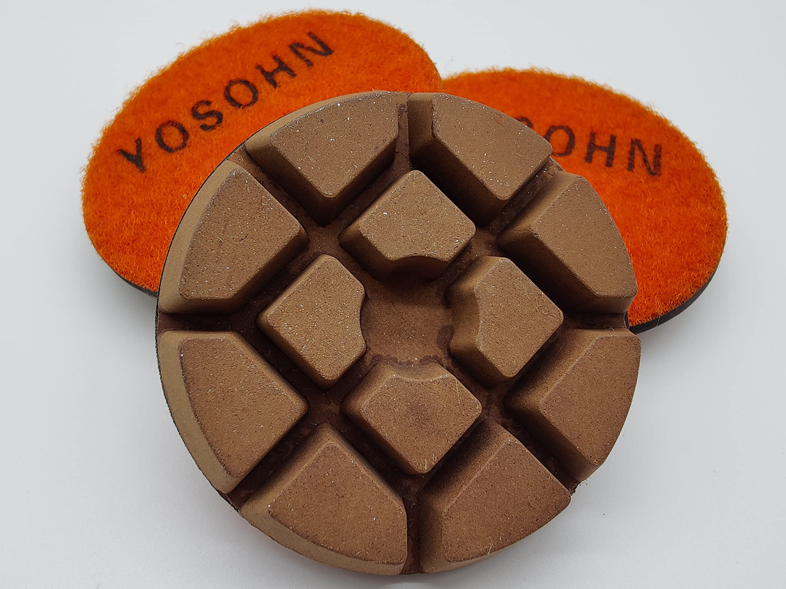 Yosohn 3 Inch Diamond Polishing Pads for Concrete Floor - Professional Grade | High Performance | Set of 3 | with Rubber Mat, 100 Grit
