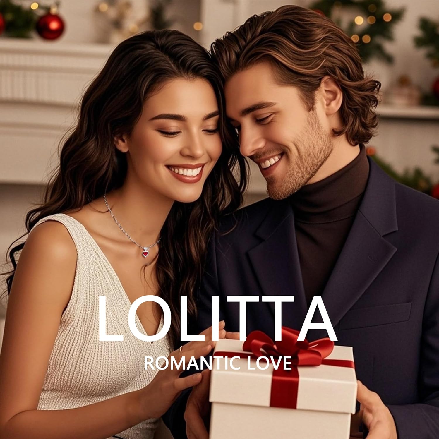 Lolitta Ruby Red Crystal Heart Pendant Birthday Necklace For Women,18K White Gold-Plated, 20 Inch Adjustable Chain,Dainty Jewelry Rose Gift Set,Wedding Anniversary Mothers Day gifts For Mom,Wife.