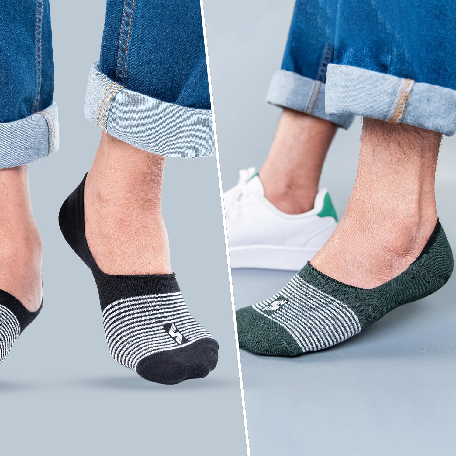 Supersox Stylish No Show Loafer Socks for Man | Combed Cotton | Breathable & Moisture Absorbent | Anti-Odour | Anti-Slip Grip | Low Cut Invisible Fit | Blue, Green, Maroon, Black | Pack of 4 3