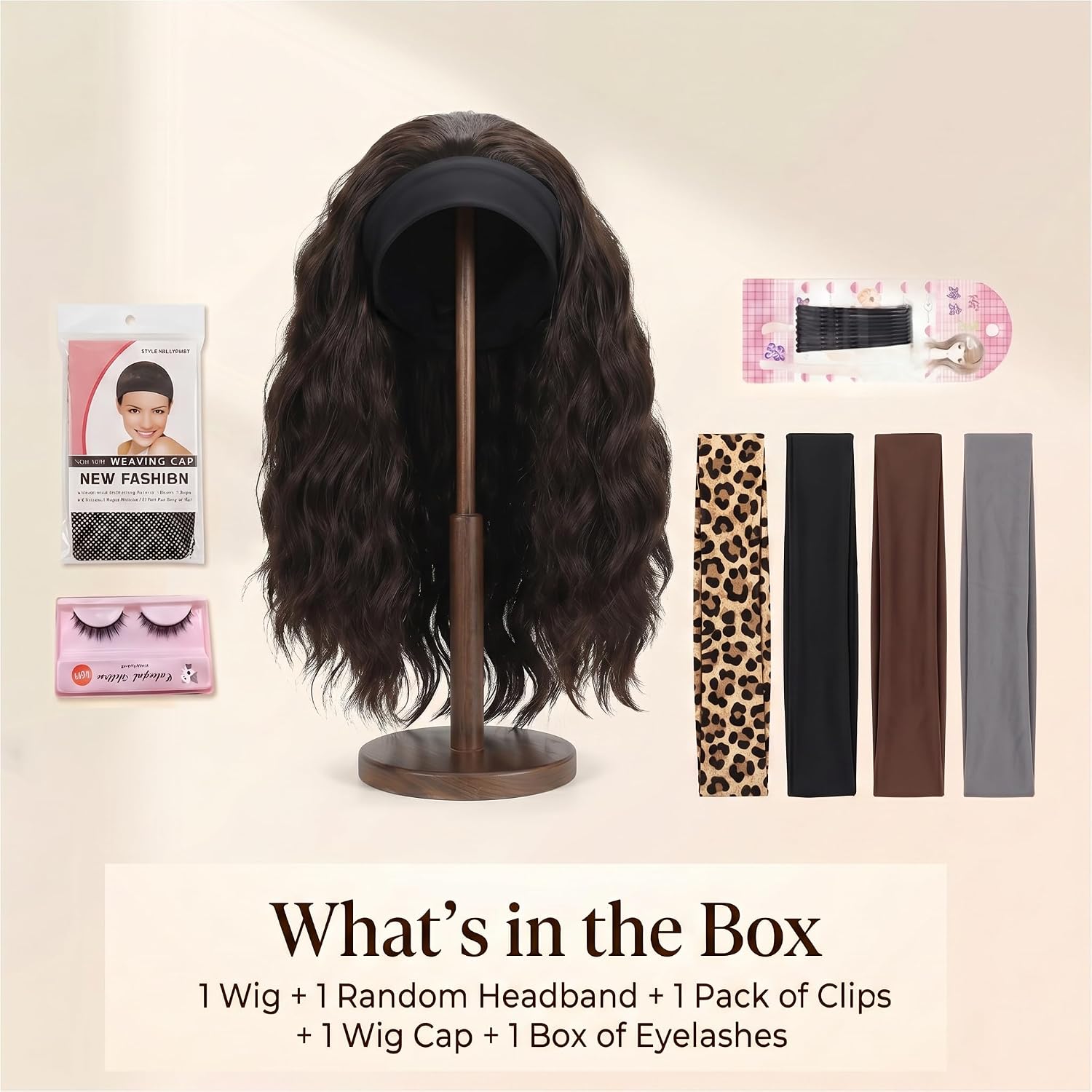 CINHOO Brown Headband Wigs for Black Women 14inch Head Band Wig Synthetic Short Curly Wavy Bob Wigs for Black Women Natural Looking Half Wigs with Headband for Daily Use(Brown mix copper)