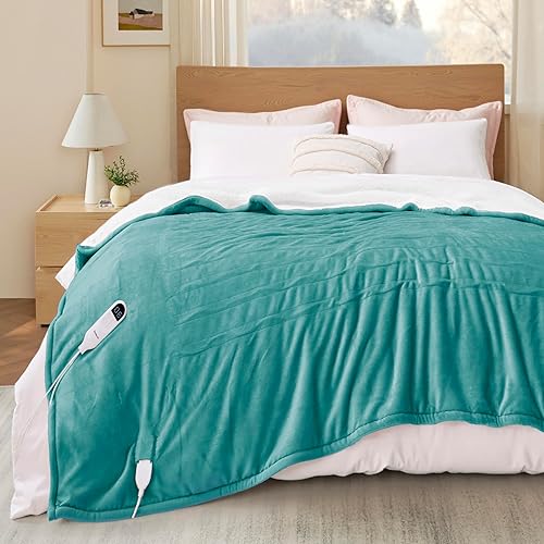 Vista 32 de Bedsure - Manta eléctrica tamaño matrimonial; térmica, de franela suave, calentamiento rápido, 10 ajustes de tiempo y 6 ajustes de calor; regalo 01