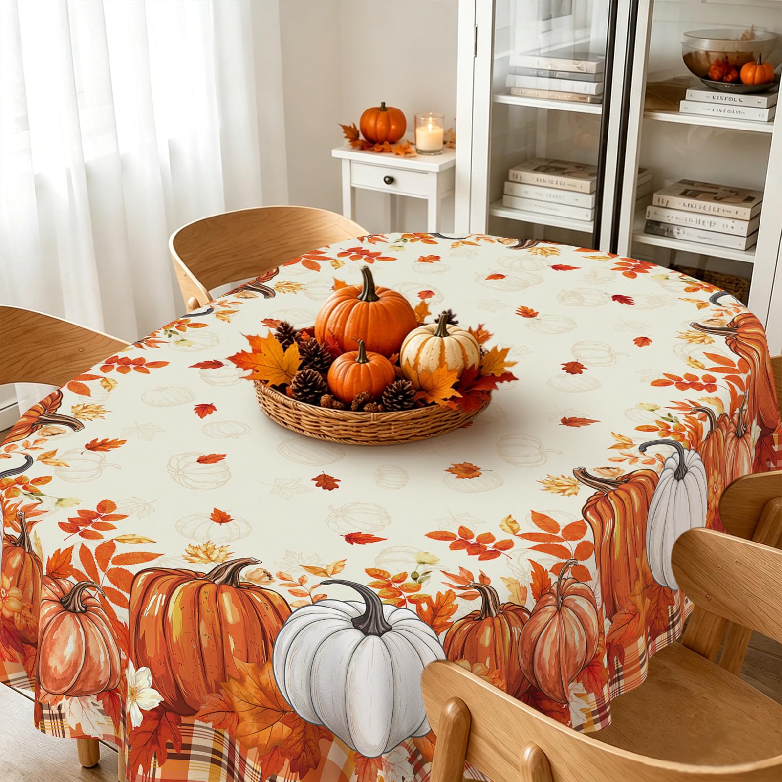yrhsnclsdg Fall Tablecloth Autumn Pumpkin Maple Leaves Tablecloths Oval 60x84 Inch Table Cover for Thanksgiving Dinning Table Decorations