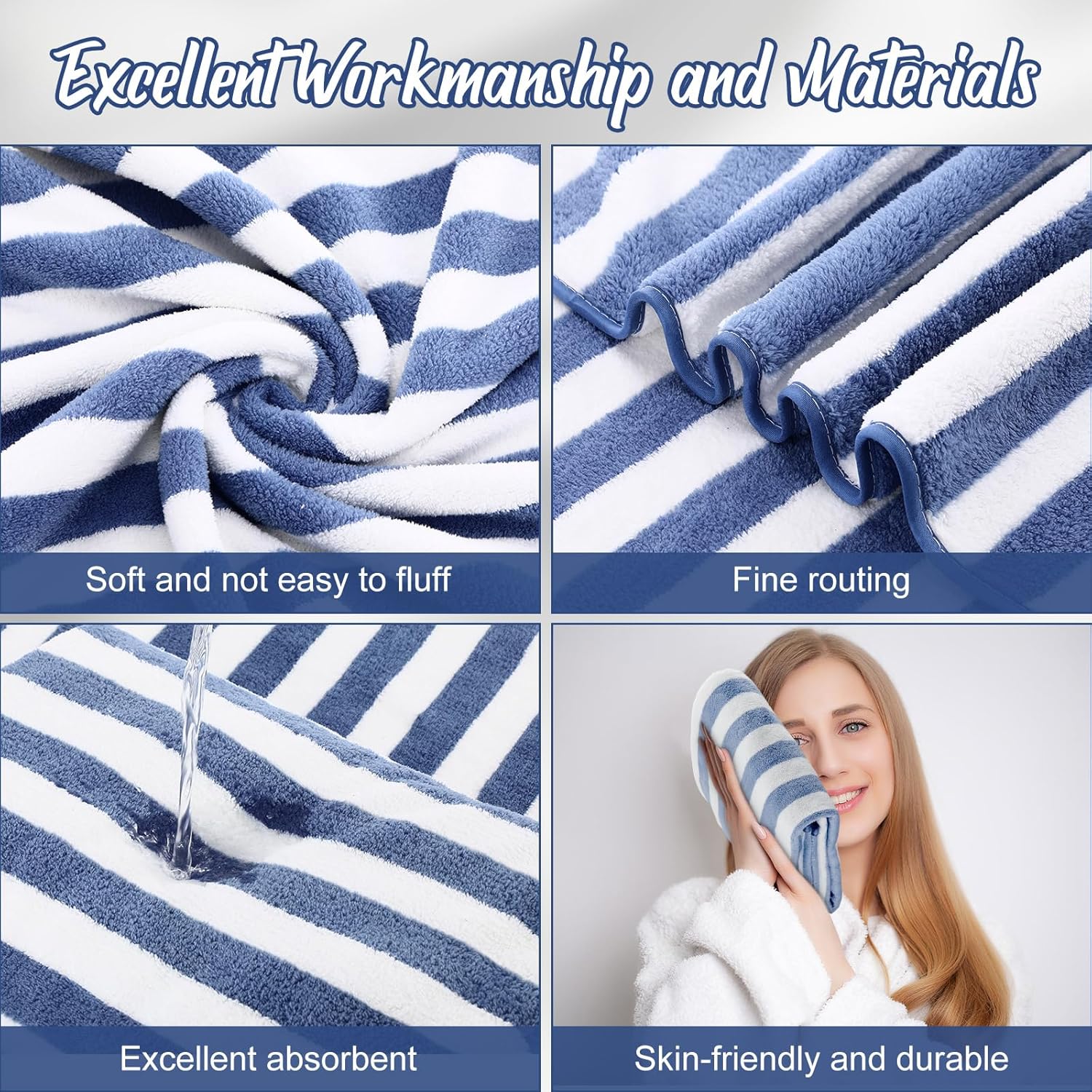 SmoothNovelty 16 Pack Microfiber Bath Towels Bulk 27'' x 60'' Oversized Size Bath Towel Highly Absorbent Extra Large Soft Drying for Beach Shower Summer Salon Sport Gym Party (Stripes,Haze Blue)