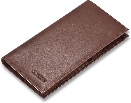 HISCOW Leather Checkbook Cover with Card Slots & Pen Holder, Aniline Coffee | Full grain cowhide, 5cc & ID window, personal check book & register pockets, removable duplicate divider, gifts for women men