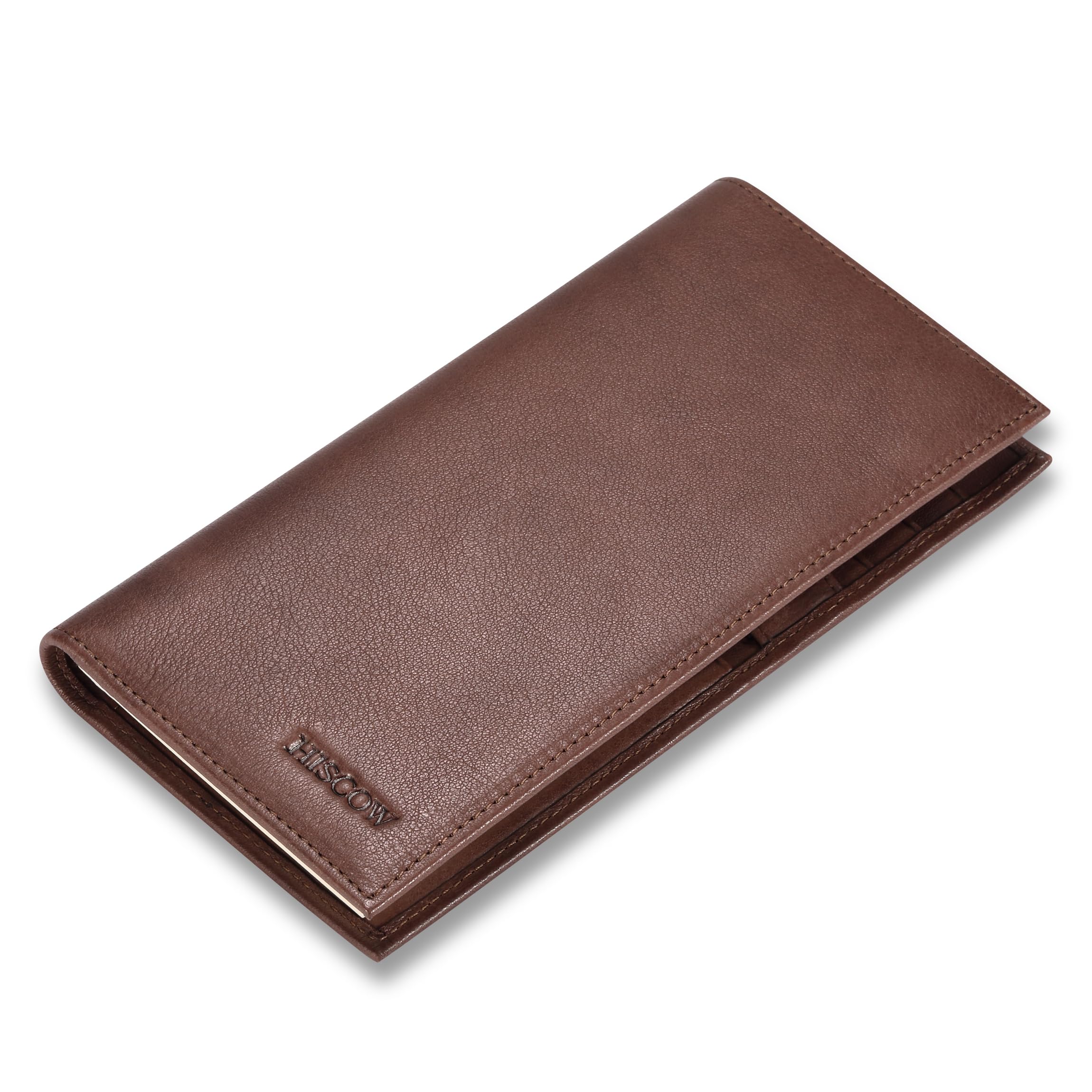 HISCOW Leather Checkbook Cover with Card Slots &amp; Pen Holder, Aniline Coffee