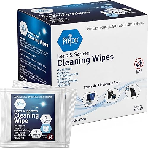 MED PRIDE Toallitas de limpieza antivaho para lentes y pantallas para anteojos, pantallas táctiles, prehumedecidas, antiestáticas, de secado rápido