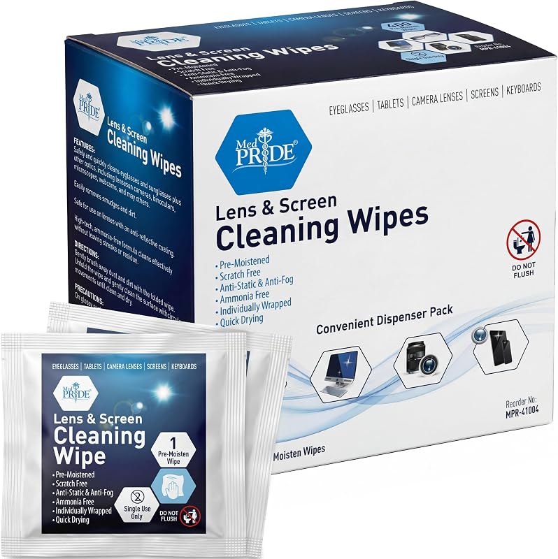 Anti-Fog Lens and Screen Cleaning Wipes for Eyeglasses, Touch Screens, Premoistened, Anti-Static, Quick-Dry (200 200 Count (Pack of 1))