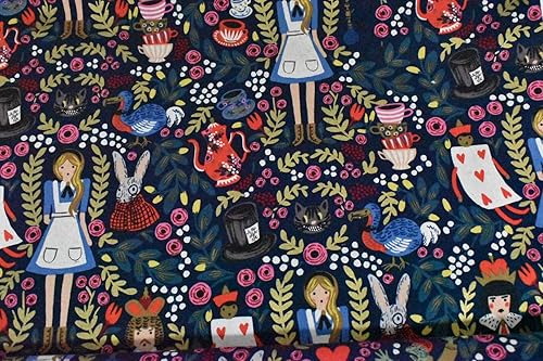Miniatura 3 de Wonderland - Rifle Paper Co- Alicia en el país de las maravillas - Lienzo de lino de algodón azul marino - Tela dorada metálica - AB8025-012 12