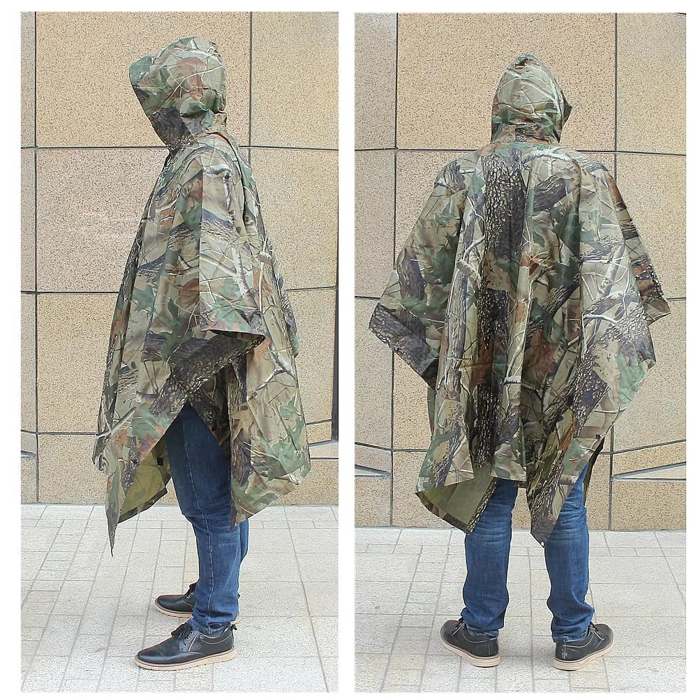 TRIXES Poncho de pluie imperméable camouflage, léger pour adultes – Randonnée, festivals, voyages et plus encore