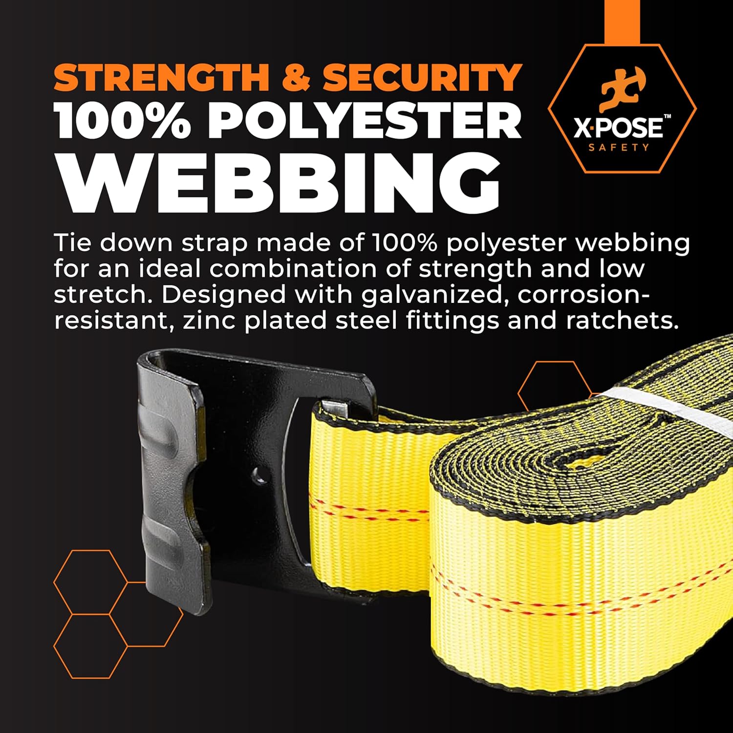 Xpose Safety 1-Pack Retractable Ratchet Straps with Flat Hooks, Heavy Duty 3" x 30', 16,200 lbs Break Strength Tie-Downs for Truck, Trailer, Kayak & Motorcycle