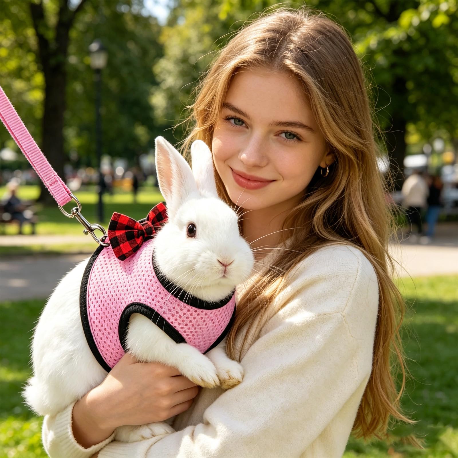 Harnais Pour Lapin Avec Nœud Rose Et Laisse, Harnais Lapin Doux Avec Laisse, Harnais Pour Lapin Avec Laisse Pour Petits Animaux, Accessoire