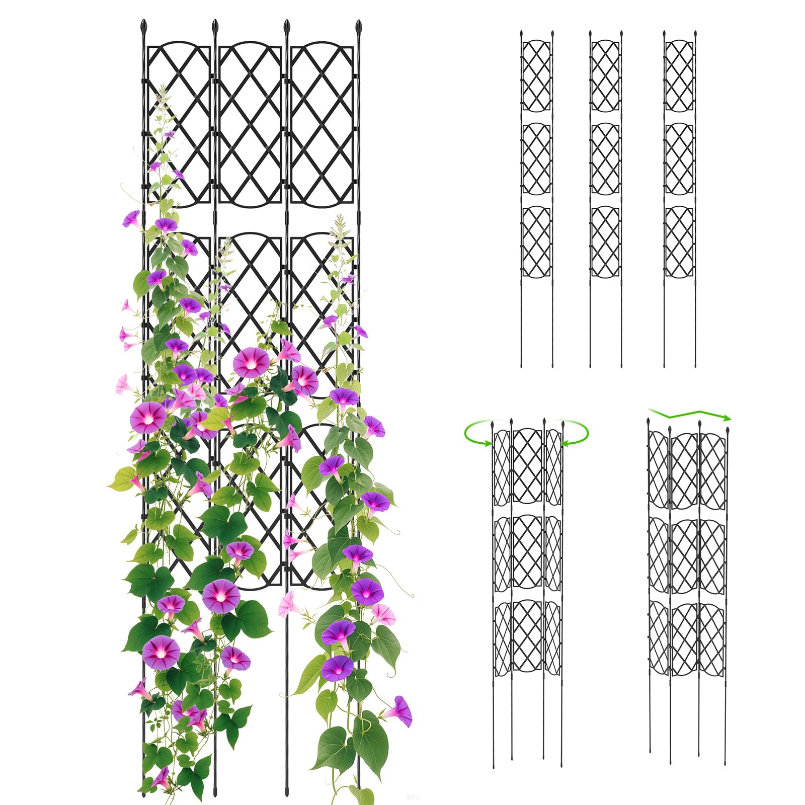 TANGZON 48 x 164cm Garden Trellis for Climbing Plants, Adjustable 3-Pack Plant Support Frame, Rustproof Metal Flower Rose Stand Cage for Raised Garden Bed, Outdoor Privacy Screen Trellis