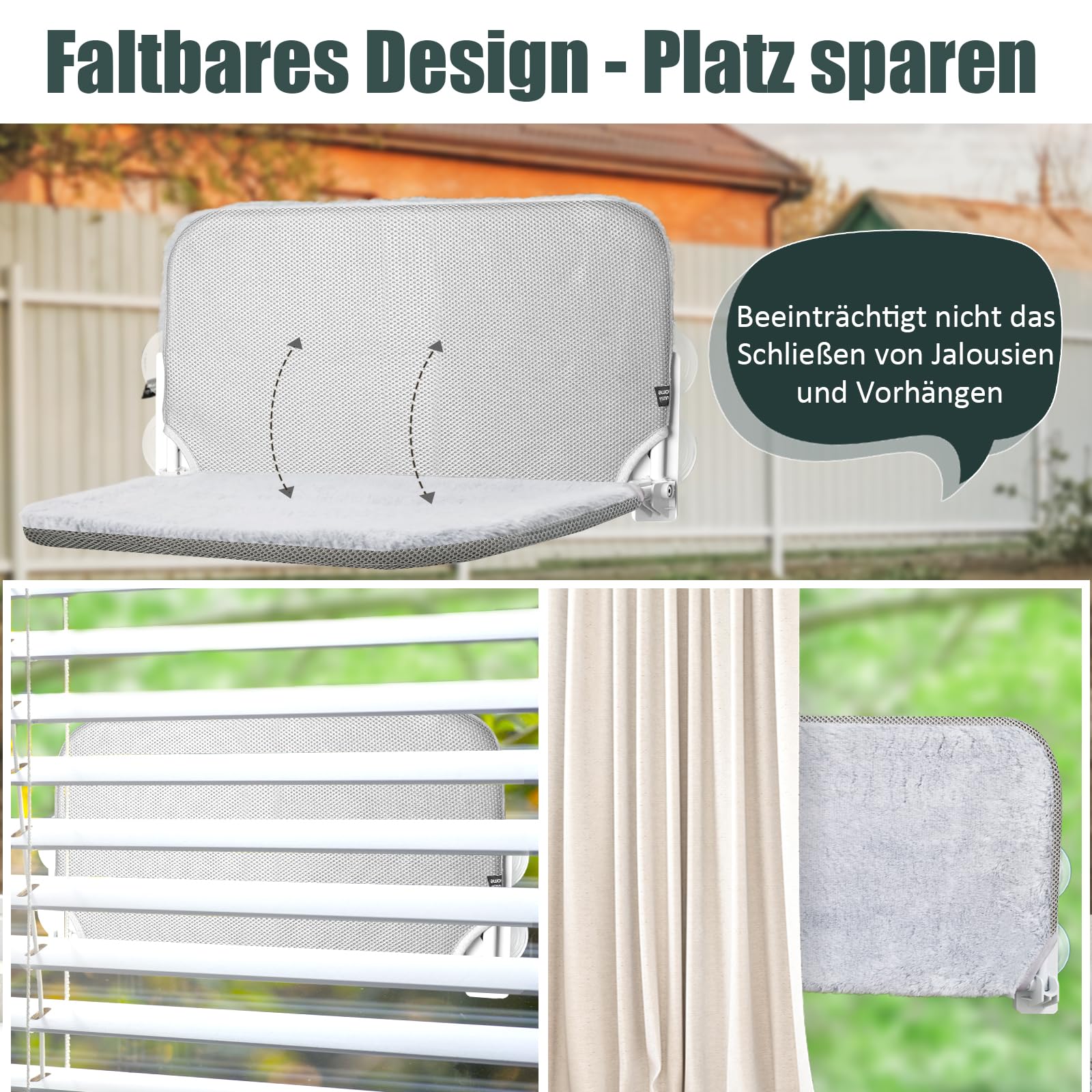 GUUSII HOME Katzen Hängematte Fensterliege Fenster Katzenbett Katzenhängematte Klappbar Fensterplätze Fensterhängematte Katzenliege Katzenhängebett Hält Bis zu 25kg (grau, M)