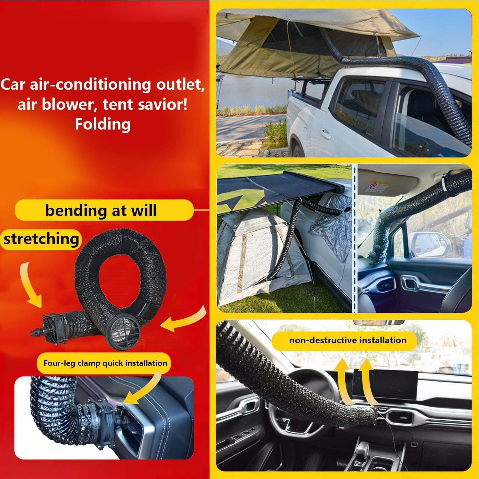 Deflettore per Bocchette Aria Auto Condotto di Ventilazione Pieghevole | Tubo Flessibile Per Condotto Ventilazione Auto per Casa Interno Esterno Sedile Posteriore Campeggio Camper Furgone SUV
