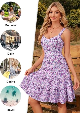 HUHOT Summer Dresses for Women 2026 Spring Sundress Sweetheart Neckline Cute Floral Casual Midi Sleeveless Dress Teens