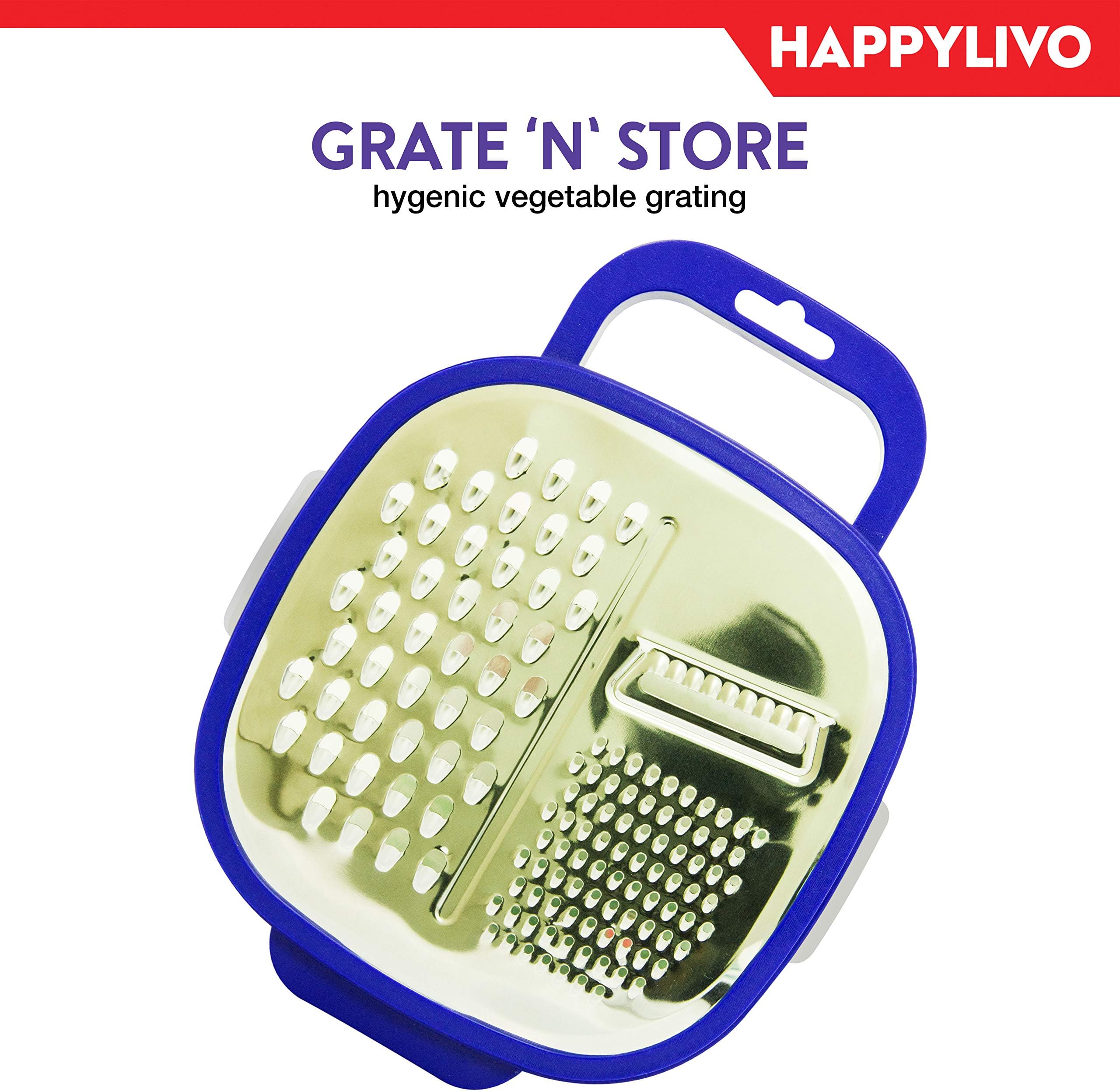 HappyLivo Rasp, Vegetable Grater and Slicer with Anti Slip Grip Storage Base