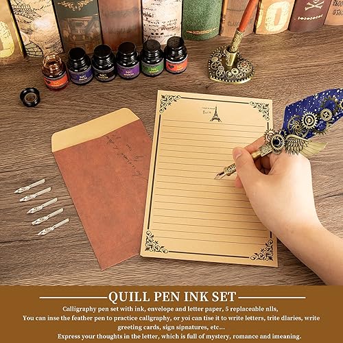 Miniatura 5 de NC Quill & Feather - Juego de plumas de caligrafía, sello de cera - Regalo de San Valentín y cumpleaños, ideal para varias festividades (Azul)