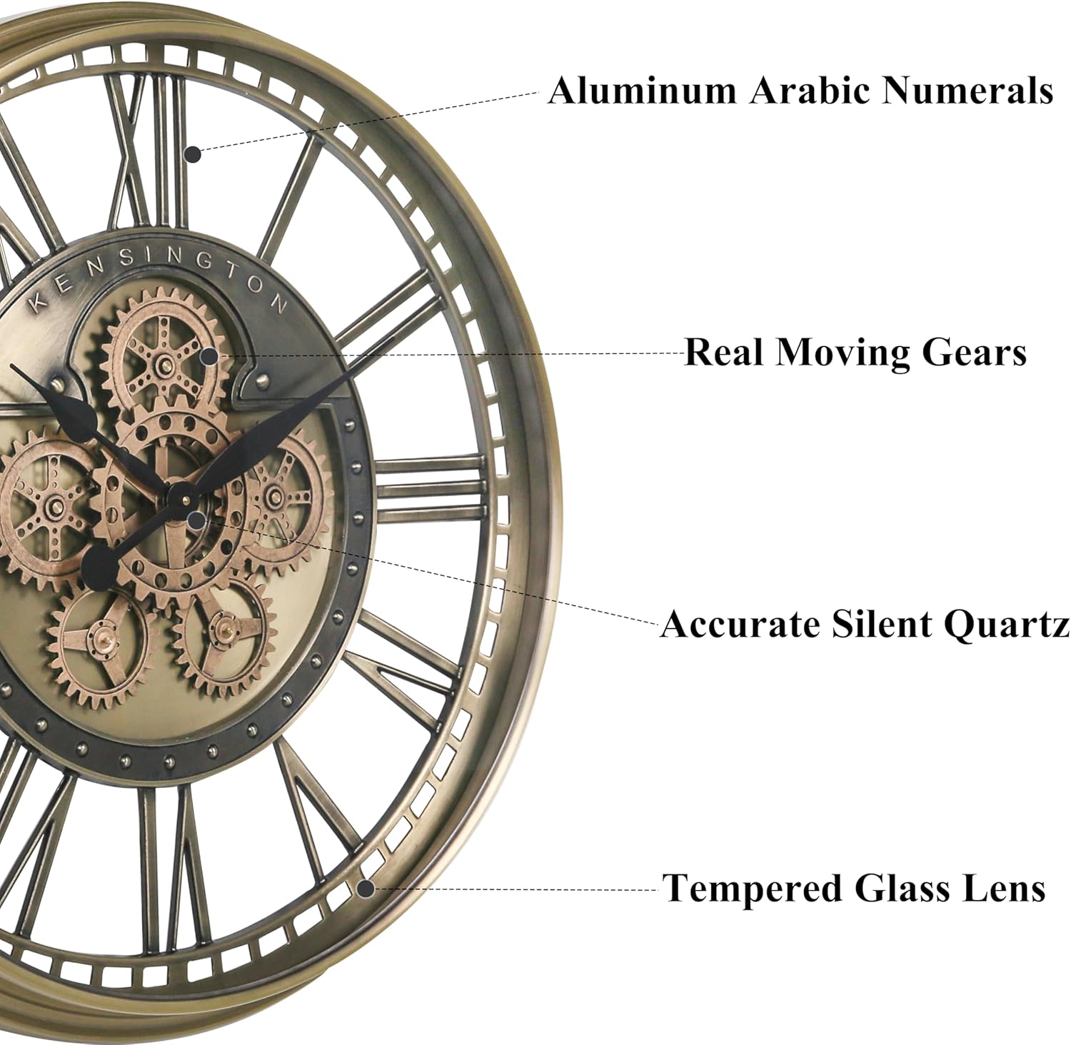 CLXEAST Gold Moving Gear Wall Clock for Modern Living Room Decor,Oversized Large Metal Roman Numeral Wall Clocks for Farmhouse Home Decor,28 Inch