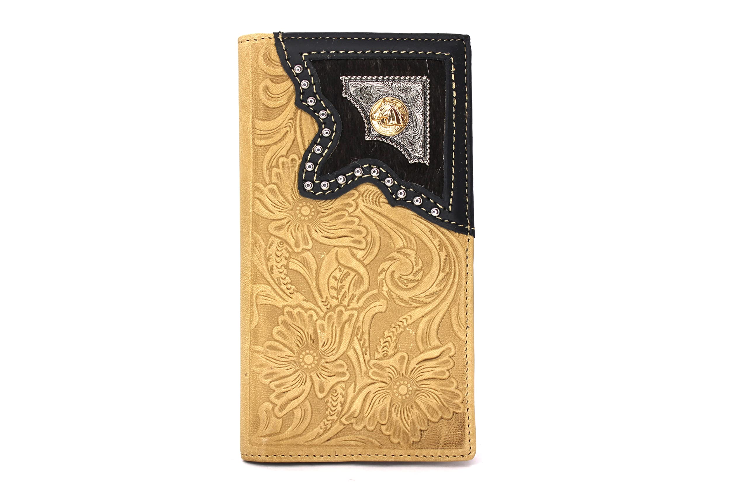 West Star Texas Men’s Western Wallet - Genuine Leather Rodeo Wallet with Tooled Inlay and Concho (Brown)