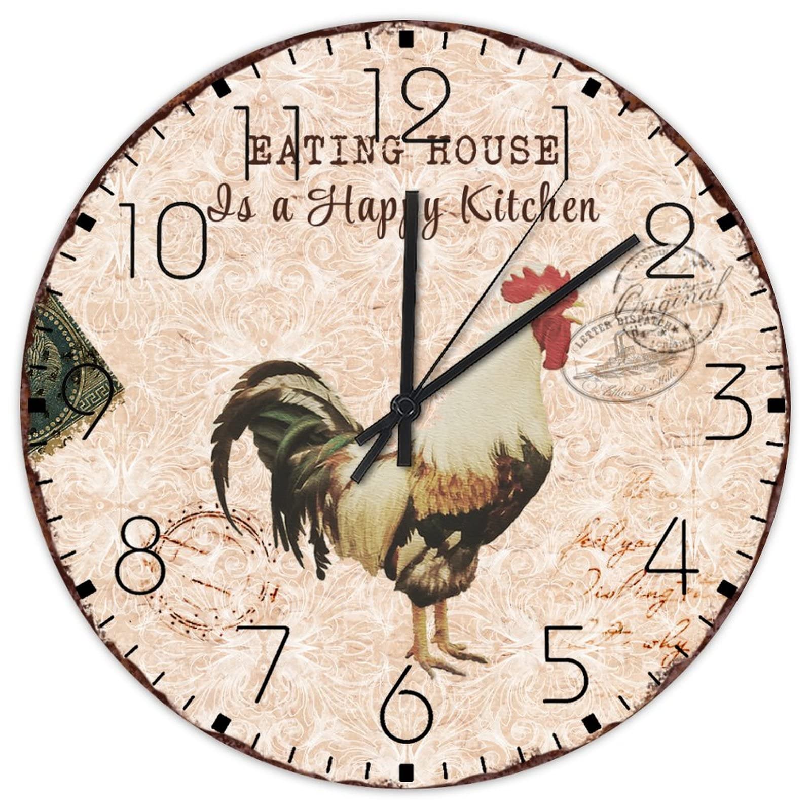 Horloge murale de 38 cm pour garage et cuisine décor coq rustique ambiance ferme traditionnelle