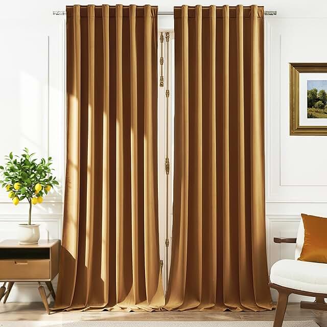 Timeper Gold Brown Velvet Curtains 84 inches 2 Panels, Light Blocking Cu...