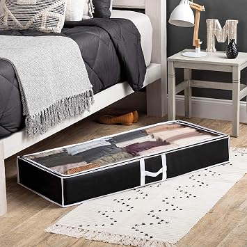 Premium Underbed Storage Bag (Pack of 2) Clothes Boxes with Zips Storage Bag for Bedding King Size Duvet Linen Cushion Shoe - Fleece Underbed Storage Box