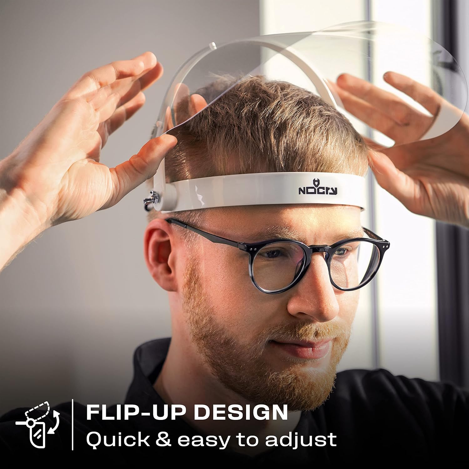 NoCry Flip Up Face Shield with Adjustable Headband; Comes with 2 Clear, Reusable Plastic Visors