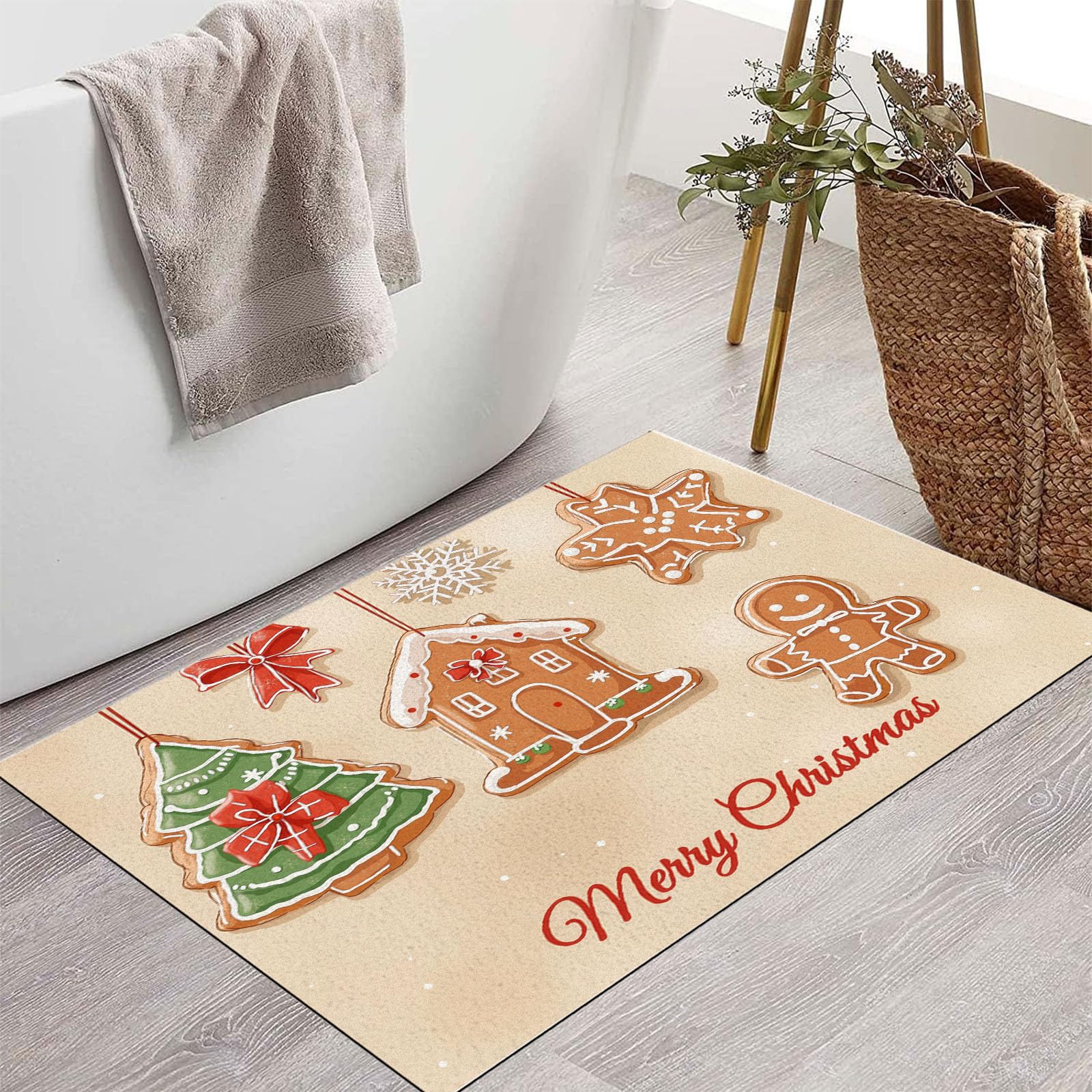 Schmutzfangmatte Innen 80x120cm, Weihnachtslebkuchen Waschbare rutschfeste Fußmatte, Niedliche Handgezeichnete Fußmatte Eingangstürmatte für Haustür Flur Innenbereich, Braun