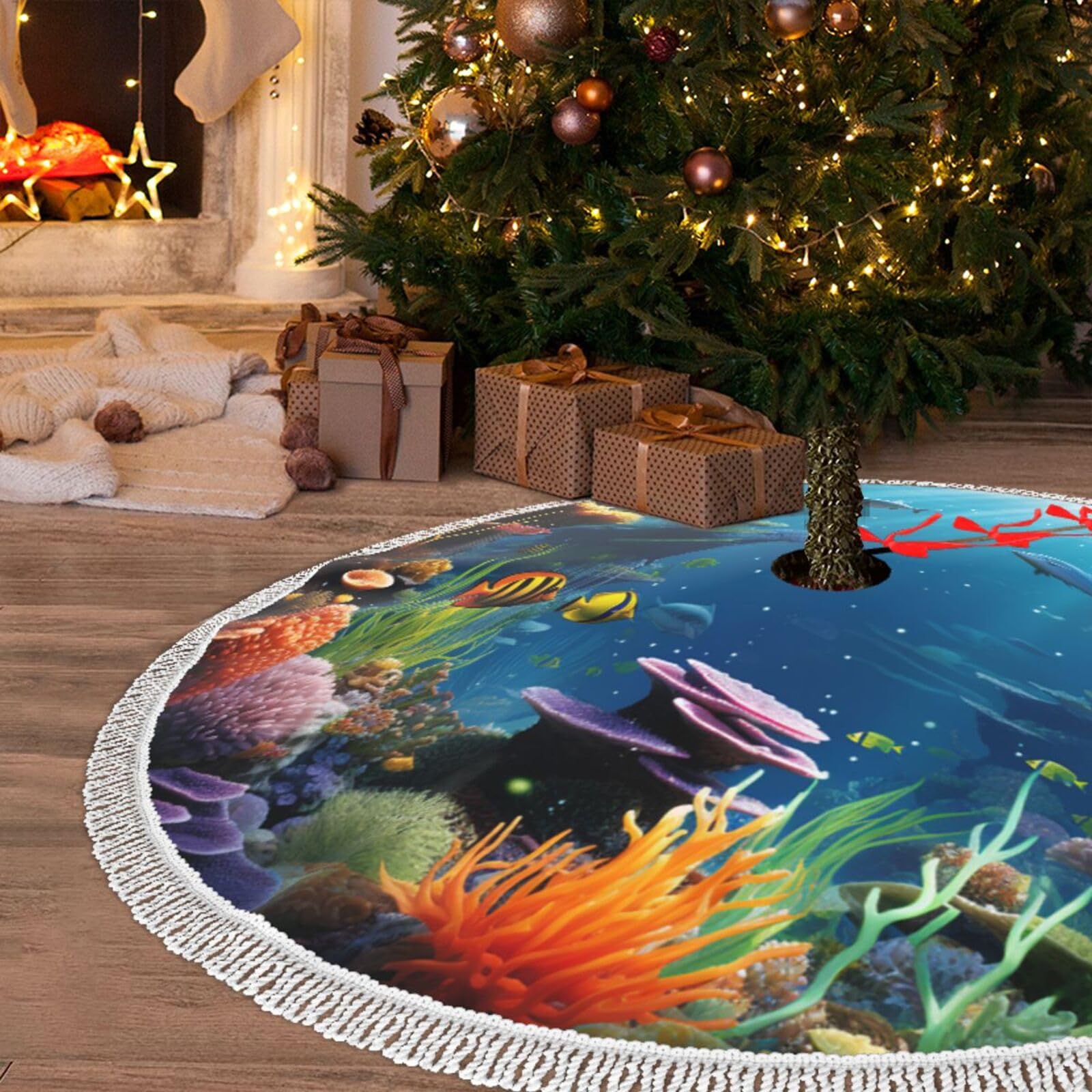 Jupe de sapin de Noël tapis de protection lavable pour masquer le pied du sapin