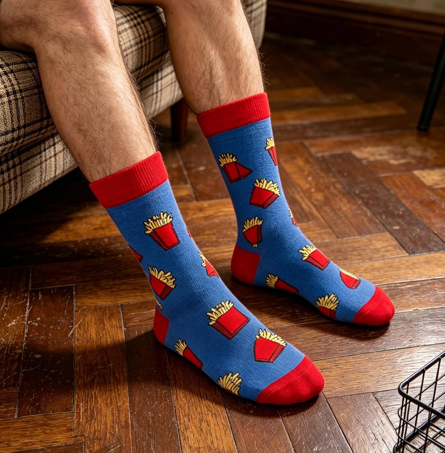 Men's Funny Novelty Crew Socks - 12 Pack Colorful Food Pattern Cotton Socks for Men, Fun Casual Dress Socks