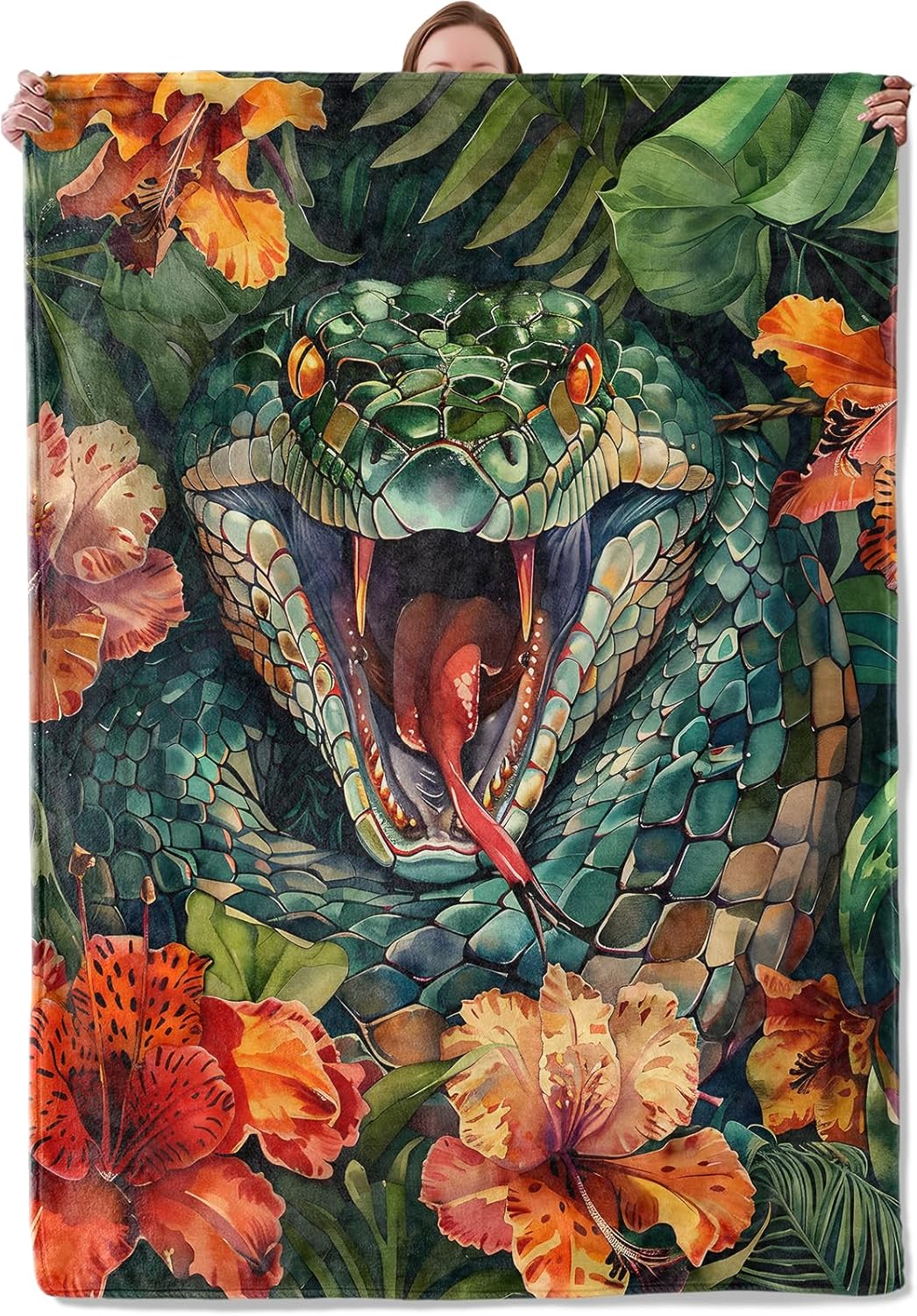 Floral Snake Blanket Gifts for Women Adults, Soft Warm Lightweight Flannel, Flower and Wildlife Throw Blankets for Camping Bedroom Living Room Home Travel, Tropical Colorful Decor 50" x 60"