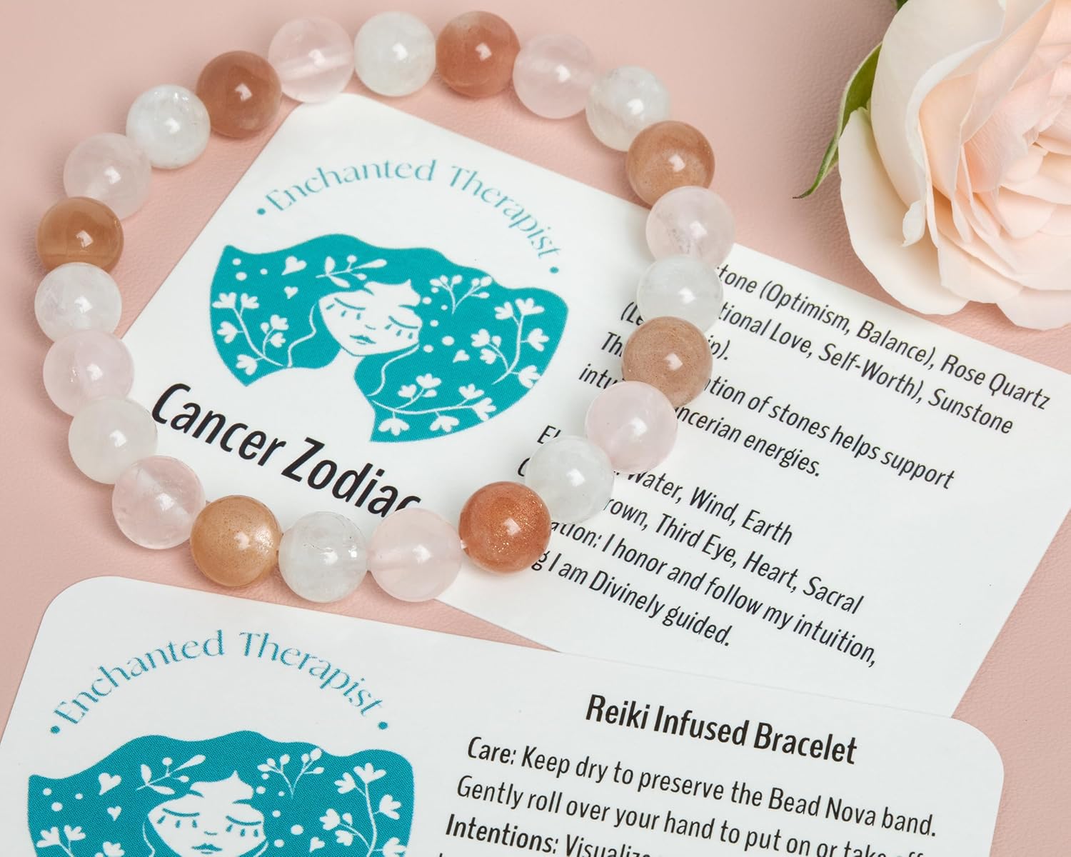Reiki Infused Cancer Zodiac Bracelet, Energy Bracelet, Reiki Gift, Reiki jewelry, Gemstone bracelets, Crystal bracelets - Image 2