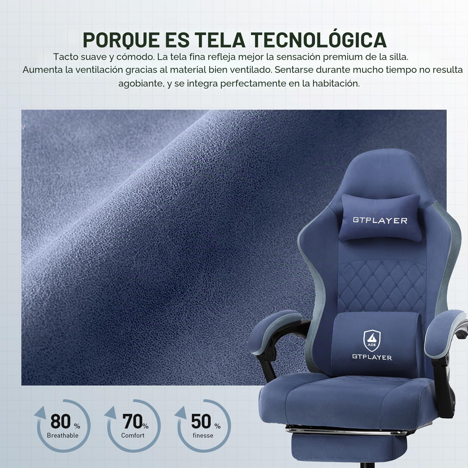 GTPLAYER Silla de Tela para Juegos con reposapiés, Silla de Escritorio para computadora con cojín de Resorte de Bolsillo, Silla de Oficina en casa, Silla ergonómica de Respaldo Alto, Soporte Lumbar,