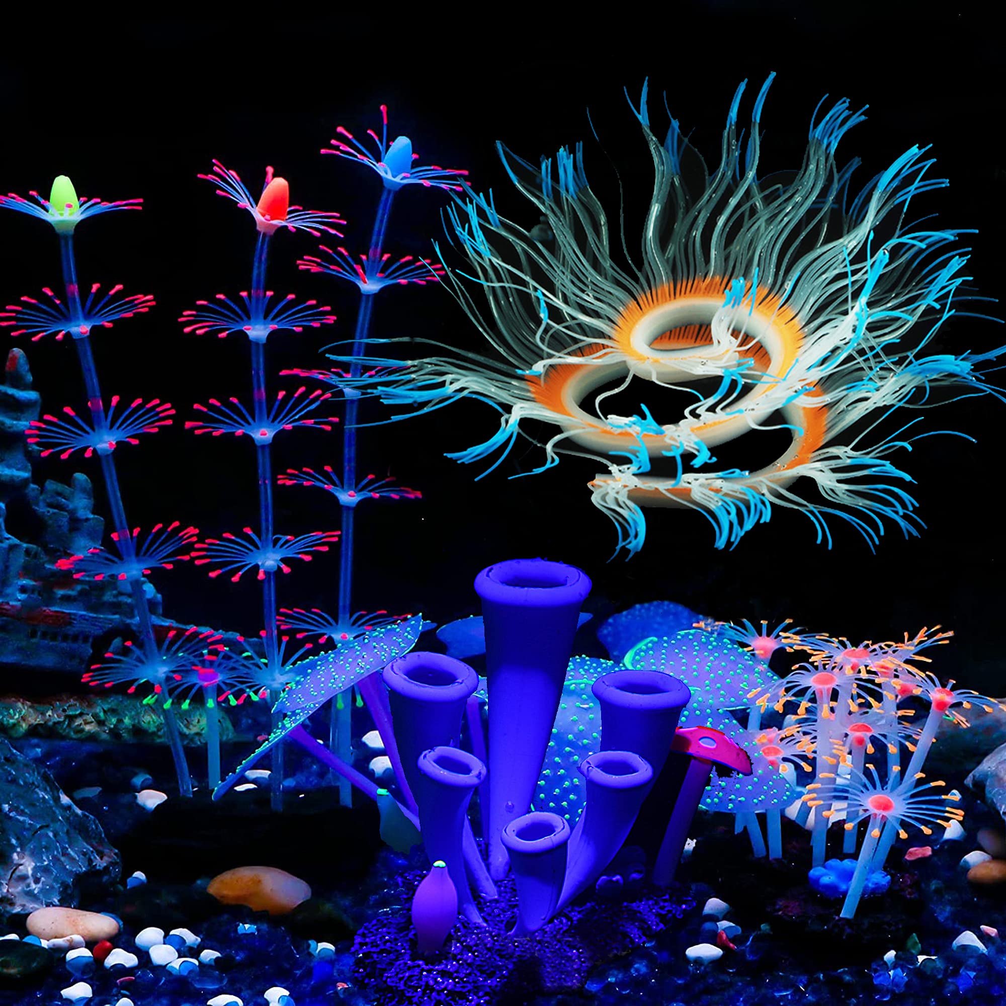 Cayway 4 Pz Piante Artificiali Acquario Ornamenti Effetto Coral Fish Tank Decorazioni Anemone di Mare