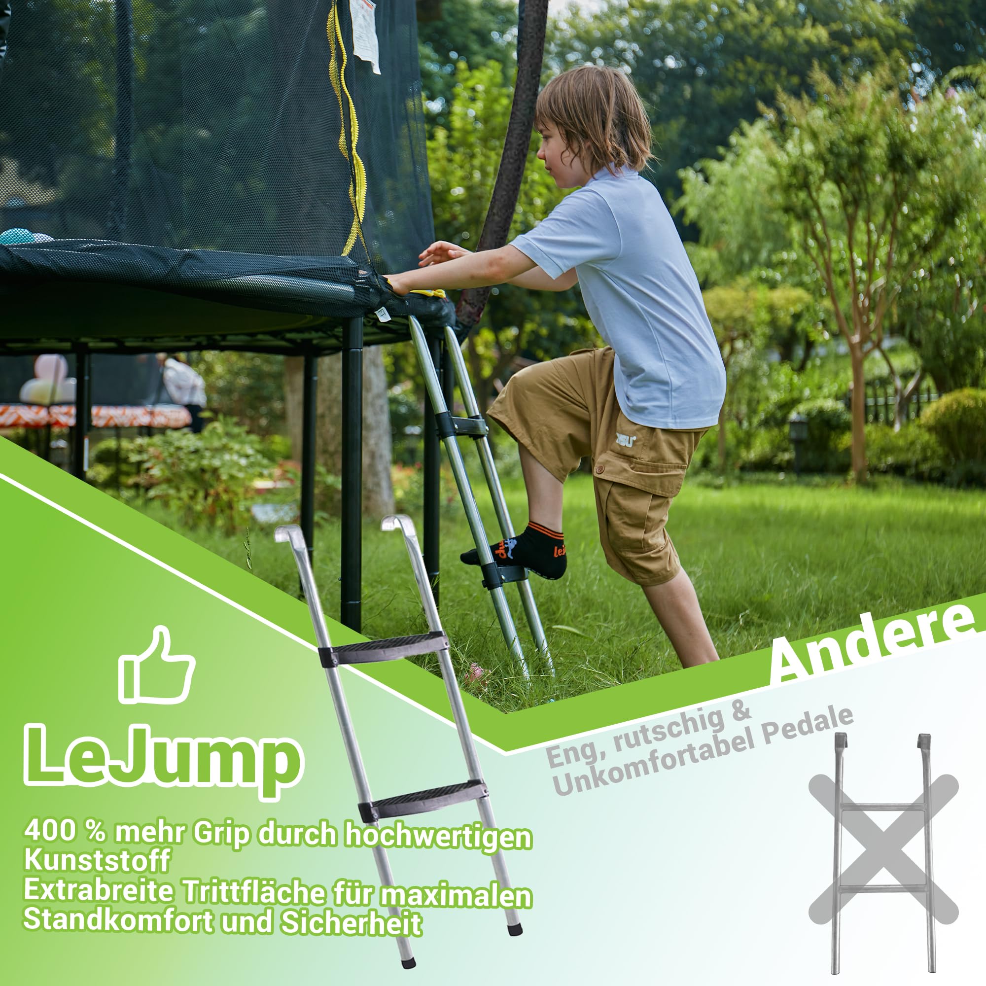 LeJump 235/305/366 cm Outdoor Trampolin für Kinder und Erwachsene, großes Garten-Trampolin mit Netz und Leiter, GS-zertifizierte Trampoline, Tragfähigkeit 150 kg