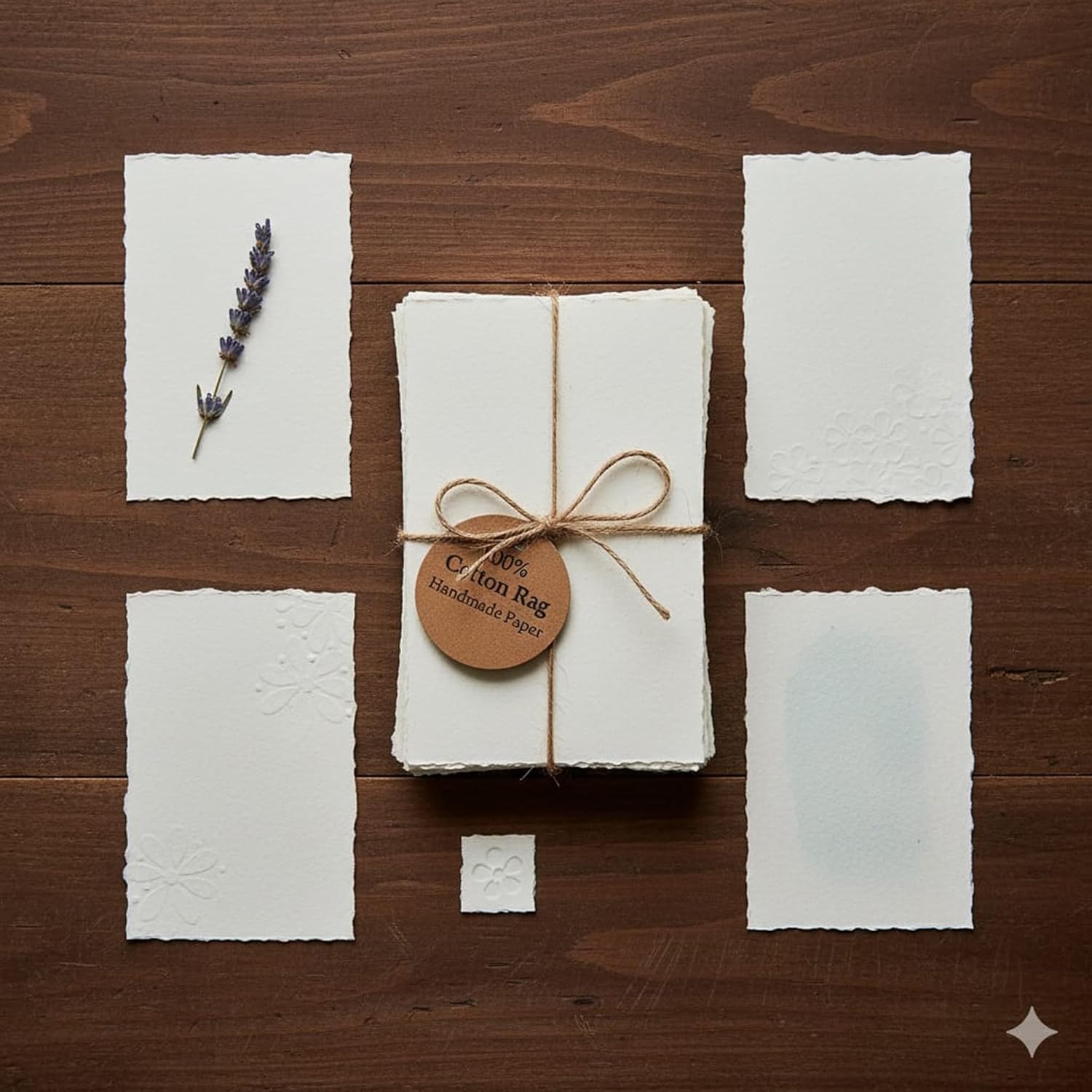 E-Tailor Handmade Cotton Paper Deckle Edge Loose Leaf Sheets 130 GSM Ivory White (4x6) Ivory (Pack of 100 Sheets)