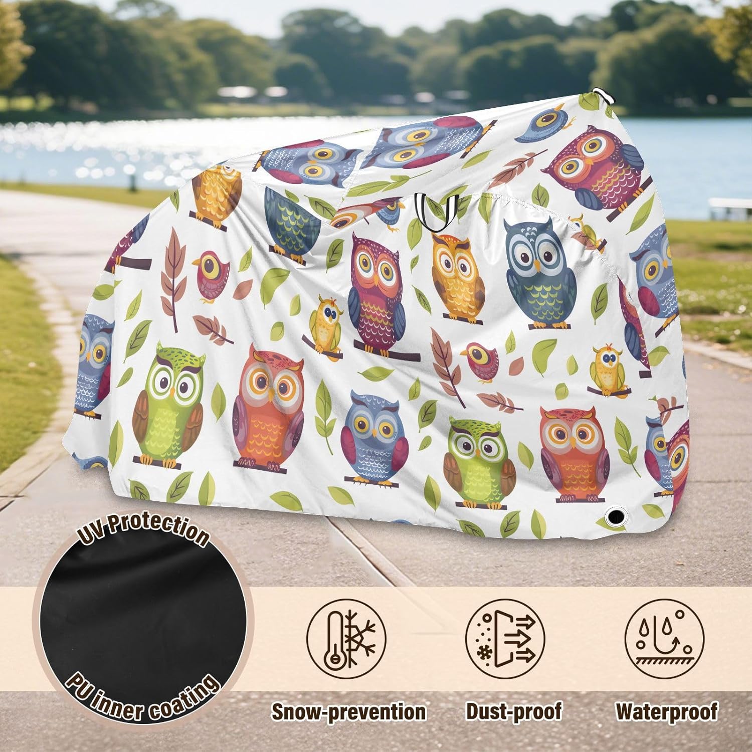 ALAZA Cartoon Owl Leaves Bike Cover Waterproof Outdoor Ebike Bicycle Covers Tarp Protection for 1/2 Bikes, Sun UV Dust Wind Proof