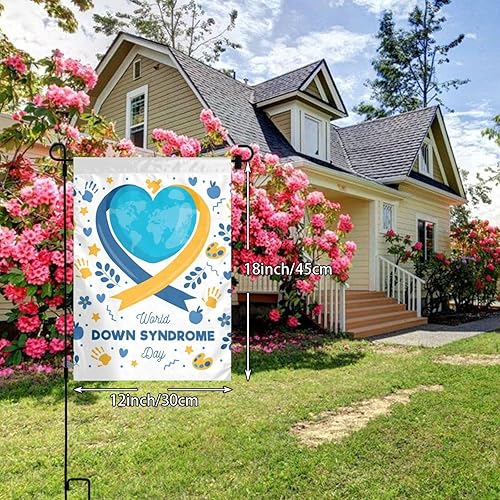 Miniatura 2 de Ilustración del Día Mundial del Síndrome de Down con bandera de jardín de mariposa de 12 x 18 pulgadas, bandera de doble cara para patio, decoración