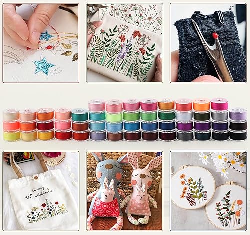 Miniatura 5 de ilauke 50 bobinas de hilo de coser con estuche, tamaño A Class15 bobinas de coser preenrolladas para máquina de coser, hilos de coser de poliéster